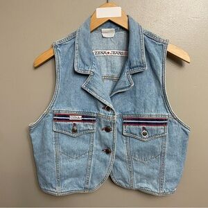 VINTAGE Zena 80s 90s crop Jean Vest Medium? 4th of July